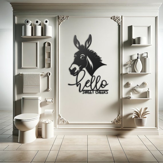 Hello Sweet Cheeks Donkey Wall Art Humorous Bathroom Decor Whimsical Farmhouse Accent Welcoming Entryway Metal Artwork