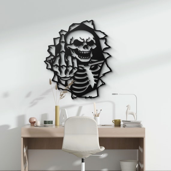 Funny Skull Metal Wall Art - Bold Skeleton Design - Unique Man Cave Decor