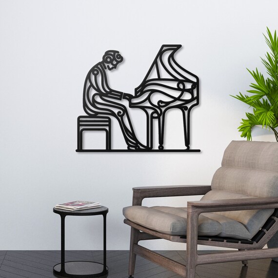 Modern Musician Playing Piano Metal Wall Art | Music Lover's Decor | Unique Home Art