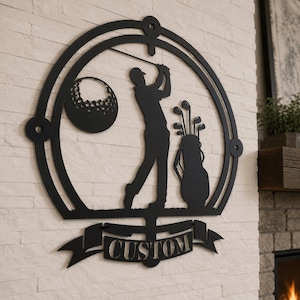Personalized Golf Metal Wall Art : Golfer Silhouette Decor