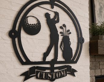 Decoración de pared metálica personalizada para golf: Silueta de golfista,