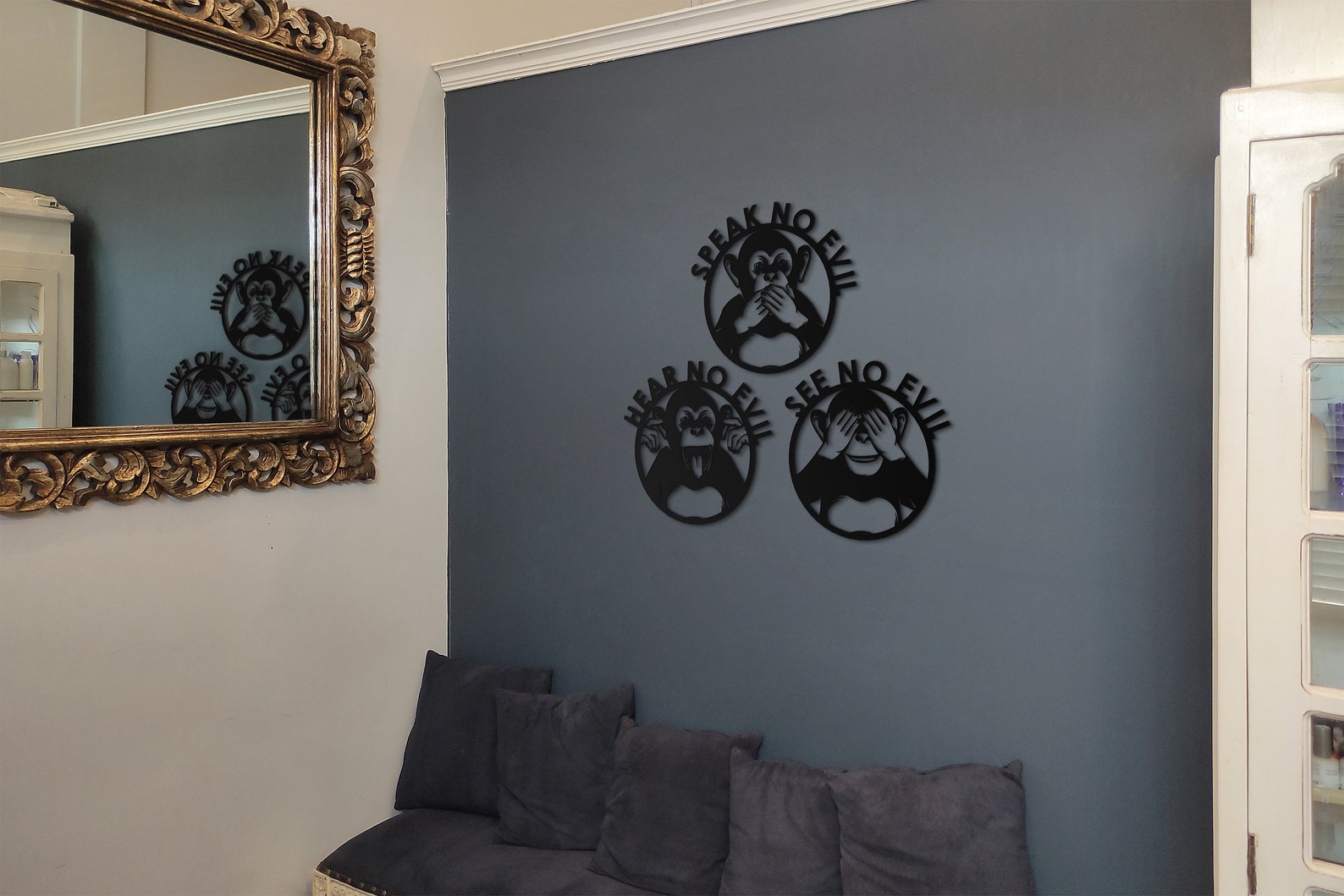 Three Wise Monkeys Metal Wall Art Three Monkeys Wall Decor Etsy