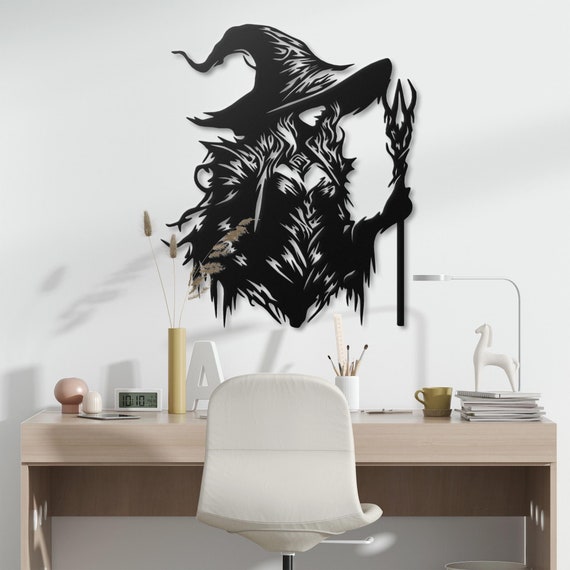 Enchanting Witch Metal Wall Art - Mystical Witch Holding Staff Design, Unique Wall Decor for Halloween, Fantasy Lovers, Home, Office
