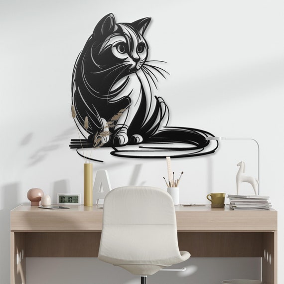 Adorable Cat Metal Wall Art | Sitting Cat Wall Decor | Cute Kitten Metal Wall Hanging | Unique Cat Lover Gift