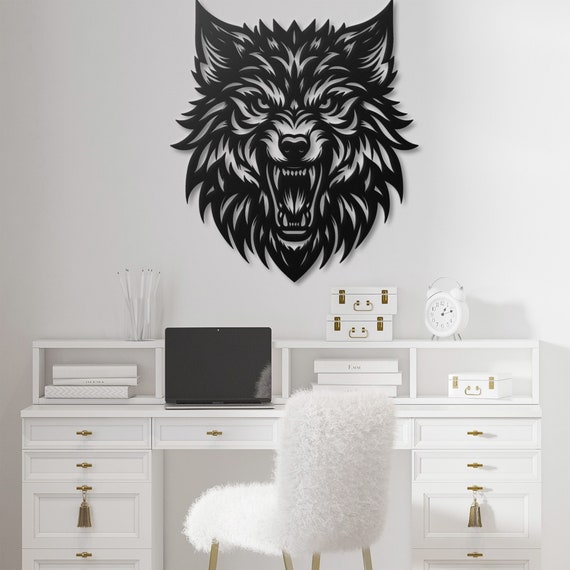 Black Wolf Metal Wall Art Wolf Head Art Unique Wildlife Decor Halloween Decoration