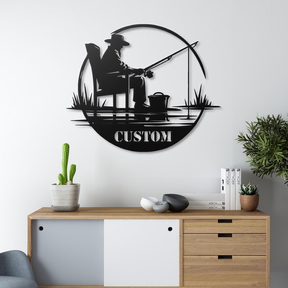 Personalized Fisherman Metal Wall Art – Custom Fishing Scene Decor for Outdoor Enthusiasts, Perfect Gift for Fishermen