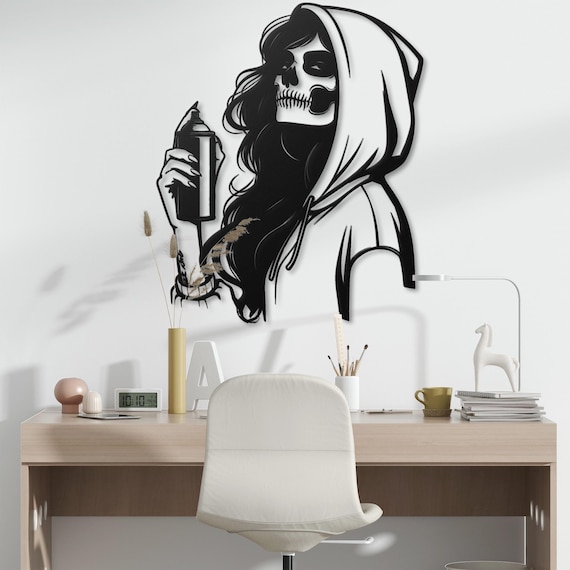 Gothic Woman Metal Wall Art - Skull Makeup Street Art Decor - Edgy Urban Style Home Decor Gift
