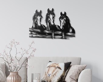 DEKADRON Decorazione da parete in metallo, albero cavallo, decorazione per la casa, soggiorno, decorazione per interni ed esterni (75 x 40 cm