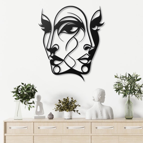 Abstract Faces Metal Wall Art | Modern Double Face Wall Decor | Unique Minimalist Art for Home Line Art Metal Hanging  Elegant Artistic Gift