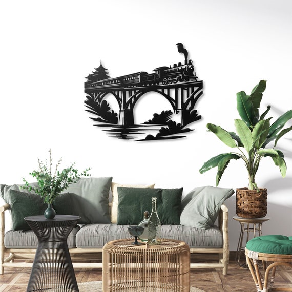 Train Silhouette Metal Wall Art Beautiful Landscape Decor Abstract Art