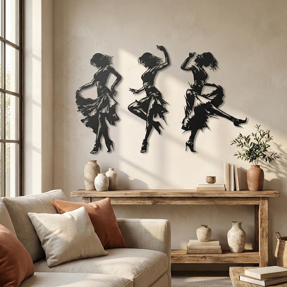 Flamenco Dancer Metal Wall Art: Modern Dancing Silhouette, Set of 3 Wall Decor