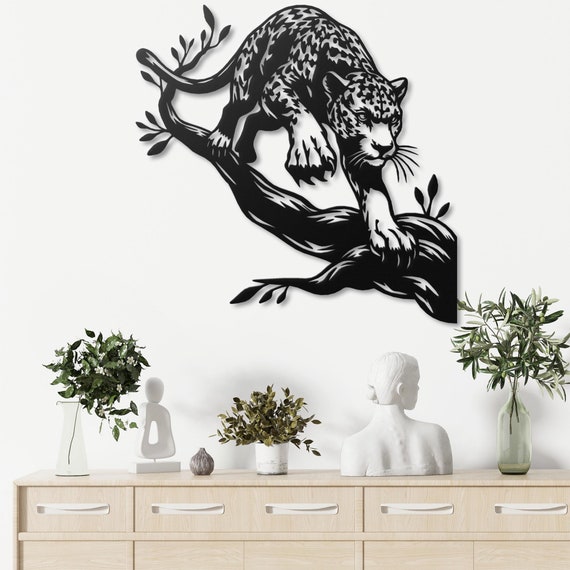 Leopard Metal Wall Art Decor - Wild Animal Wall Sculpture for Jungle-Themed Room, Safari Decor, Man Cave, Unique Leopard Wall Art