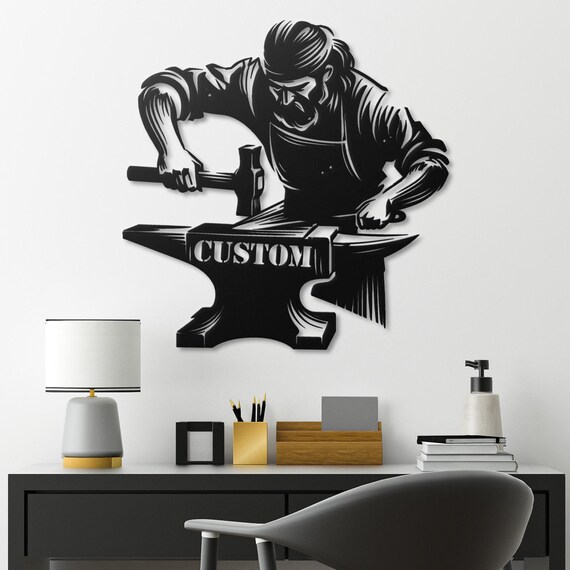 Custom Blacksmith Metal Wall Art | Personalized Blacksmith Wall Decor | Artisan at Forge Metal Wall Hanging | Unique Blacksmith Gift