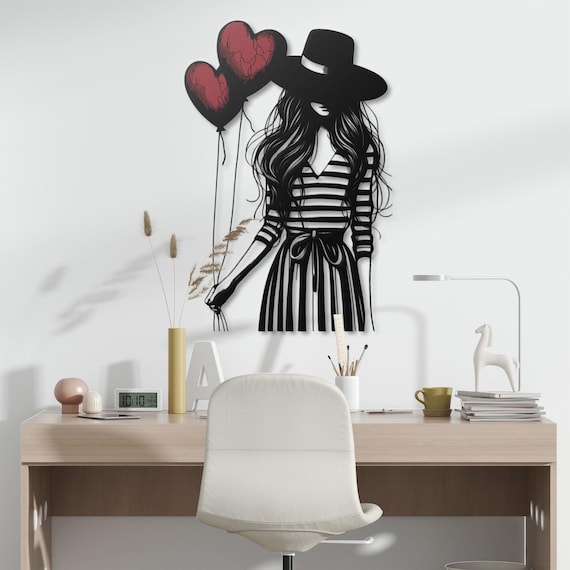 Heart Balloon Woman Metal Wall Art – Fun Love Decor