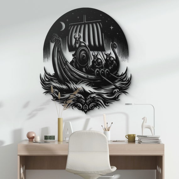 Viking Longship Raiders: A Majestic Metal Wall Art Piece