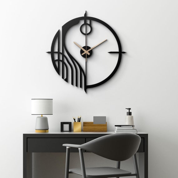 Modern Art Deco Metal Wall Clock - Abstract Geometric Design - Elegant Home Decor