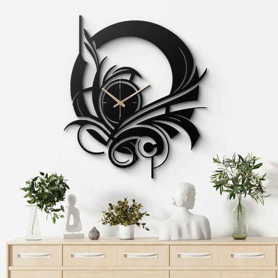 Abstract Black Metal Wall Clock - Artistic Swirl Design, Modern Home Decor, Unique Wall Art for Living Room, Office, Bedroom