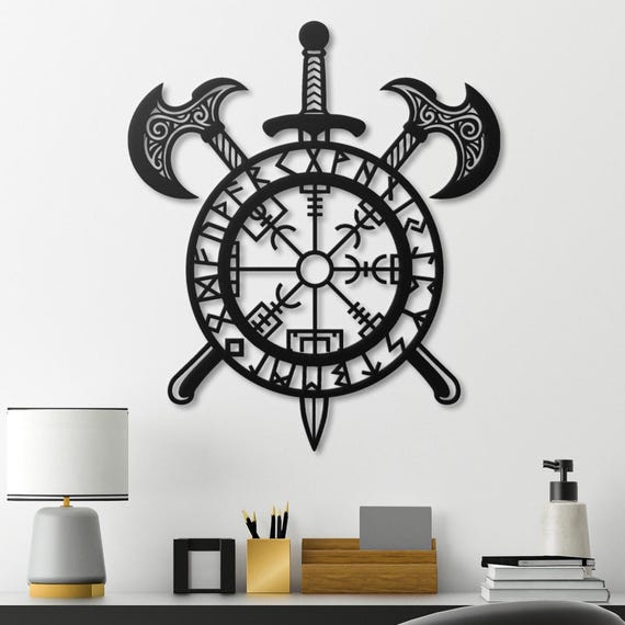 Vegvisir Metal Wall Art Viking Wall Art Viking Wall Decor Vegvisir Art Nordic Decor Game Room Decor Man Cave Wall Decor Gamer Gift