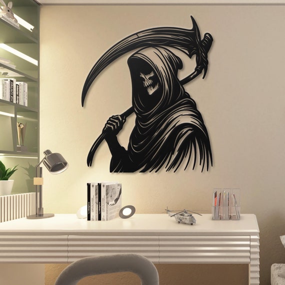 Grim Reaper Metal Wall Art - Gothic Skeleton Decor for Home or Office
