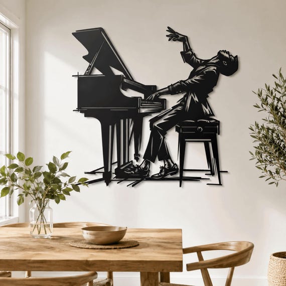 Jazz Pianist Metal Wall Art Expressive Musician Silhouette
