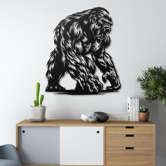 Gorilla Metal Wall Art Decor - Fierce Animal Wall Sculpture for Man Cave, Jungle Theme Home, Living Room, Office, Bold Gorilla Decor