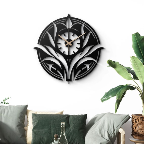 Floral Modern Metal Wall Clock - Unique Art Deco Design - Elegant Home Decor