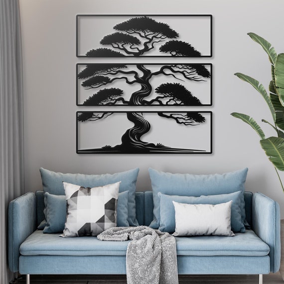 Set of 3 Metal Tree Wall Art  | Modern Black Metal Wall Decor  | Minimalist Nature-Inspired Home Decor | Large Tree Silhouette Art