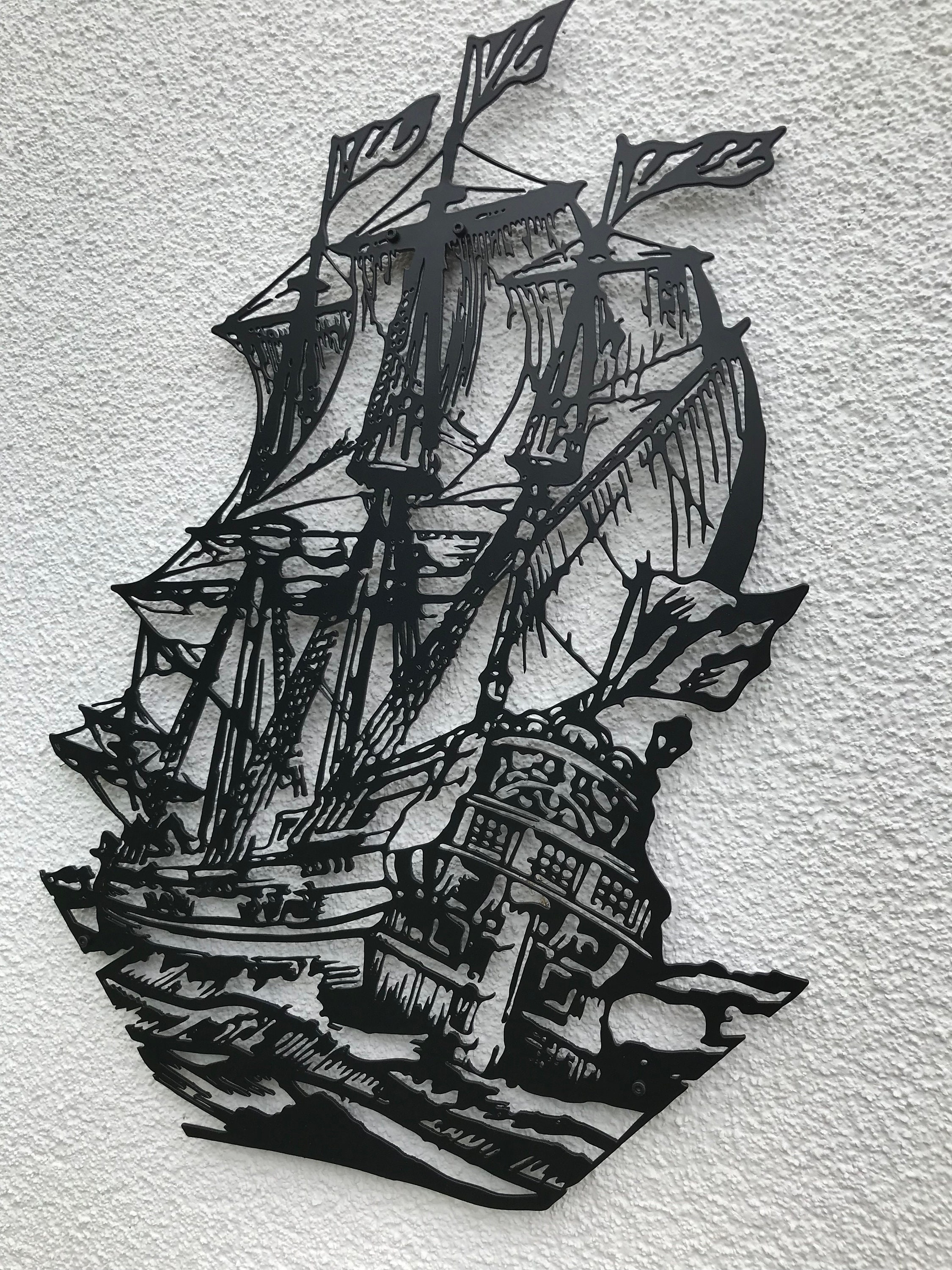 Pirate Ship Metal Wall Art Nautical Themed Decor Man Cave Etsy