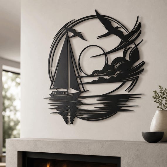 Metal Sailboat Wall Art – Modern Nautical Decor