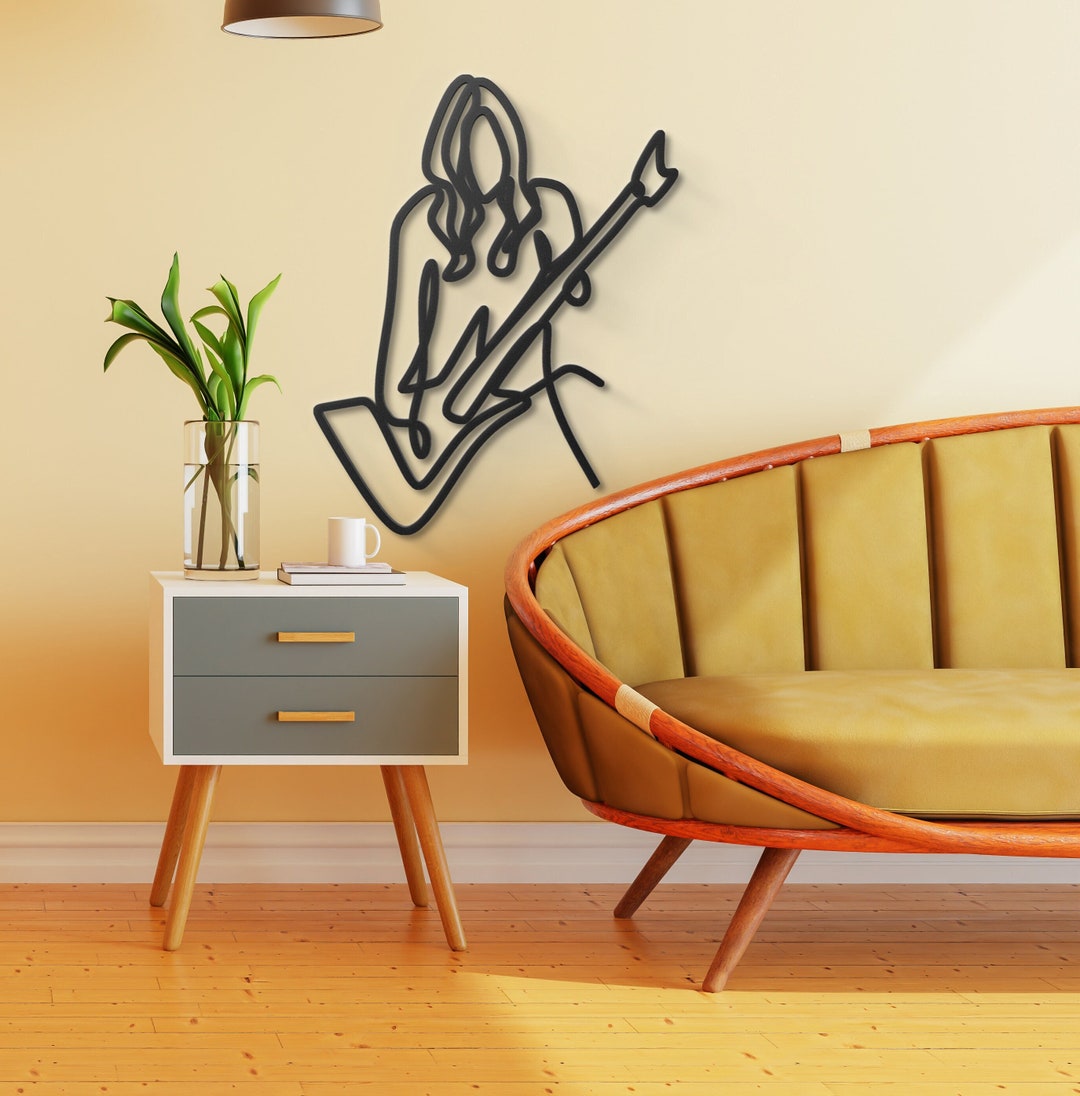 Guitarist Line Metal Wall Art Rock N Roll Line Wall Decor Guitar Wall ...