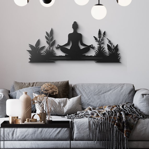 Zen Meditation Metal Wall Art: Serene Yoga Pose with Nature Accents for a Peaceful Retreat Decor