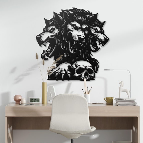 Fierce Cerberus Metal Wall Art - Three-Headed Mythical Beast Decor
