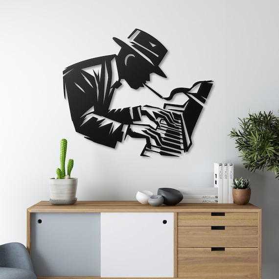 Jazz Pianist Metal Wall Art | Musician Silhouette Decor | Modern Jazz Art