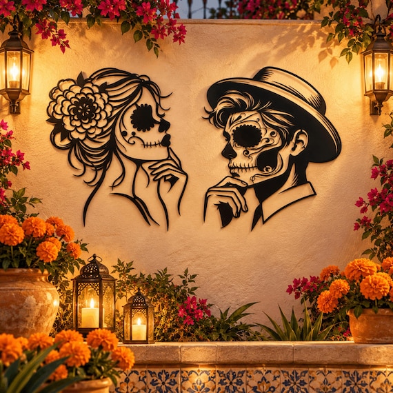 Elegant Day of the Dead Sugar Skull Woman | Metal Wall Art Decor | Boho Skull Art | Dia de los Muertos Home Wall Decor ,