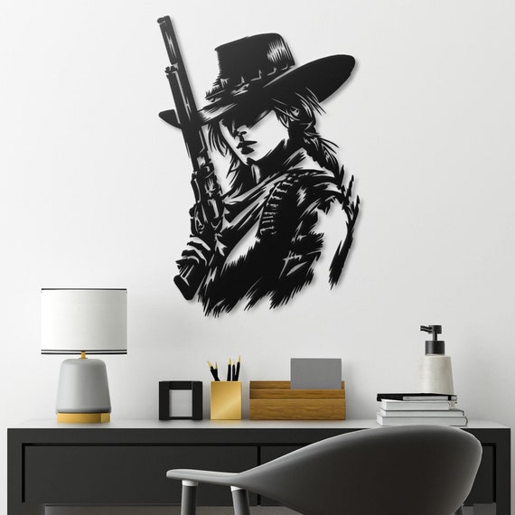 Metal Female Cowboy Wall Art Cowgirl Wall Decor Western Decor Wild West Decor Game Room Wall Art Man Cave Decor Western Gift