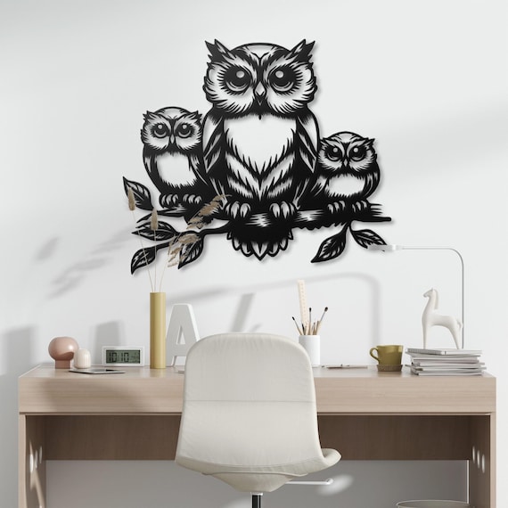 Metal Wall Art of Owl Family | Rustic Owl Decor | Woodland Home Decor