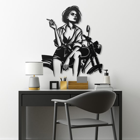 Retro Biker Girl Metal Wall Art - Bold & Stylish Motorcycle Woman Decor