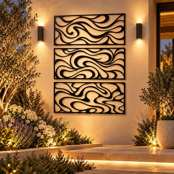 Abstract Wall Art: 3-Piece Framed Metal Panel Set for Living Room Decor