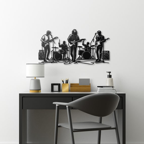 Rock Band Metal Wall Art - Modern Home Decor, Musician Silhouette, Guitarist, Drummer, Vocalist, Perfect Gift for Music Lovers