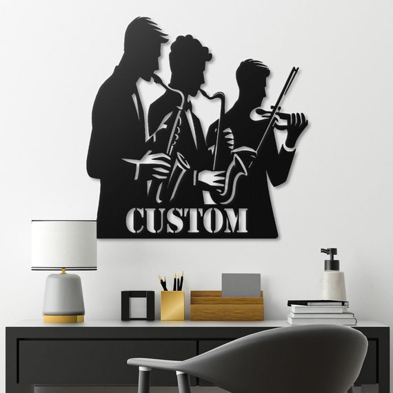Jazz Trio Custom Metal Wall Art | Sax & Violin Band Decor | Personalized Music Sign