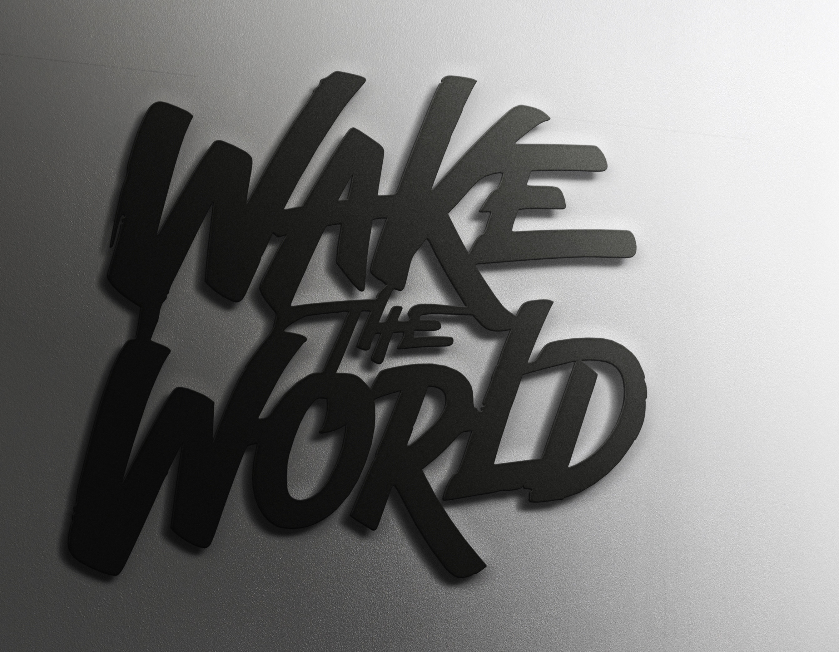 Wake the World Ambigram Metal Wall Art Meaningful Quote Wall Writing