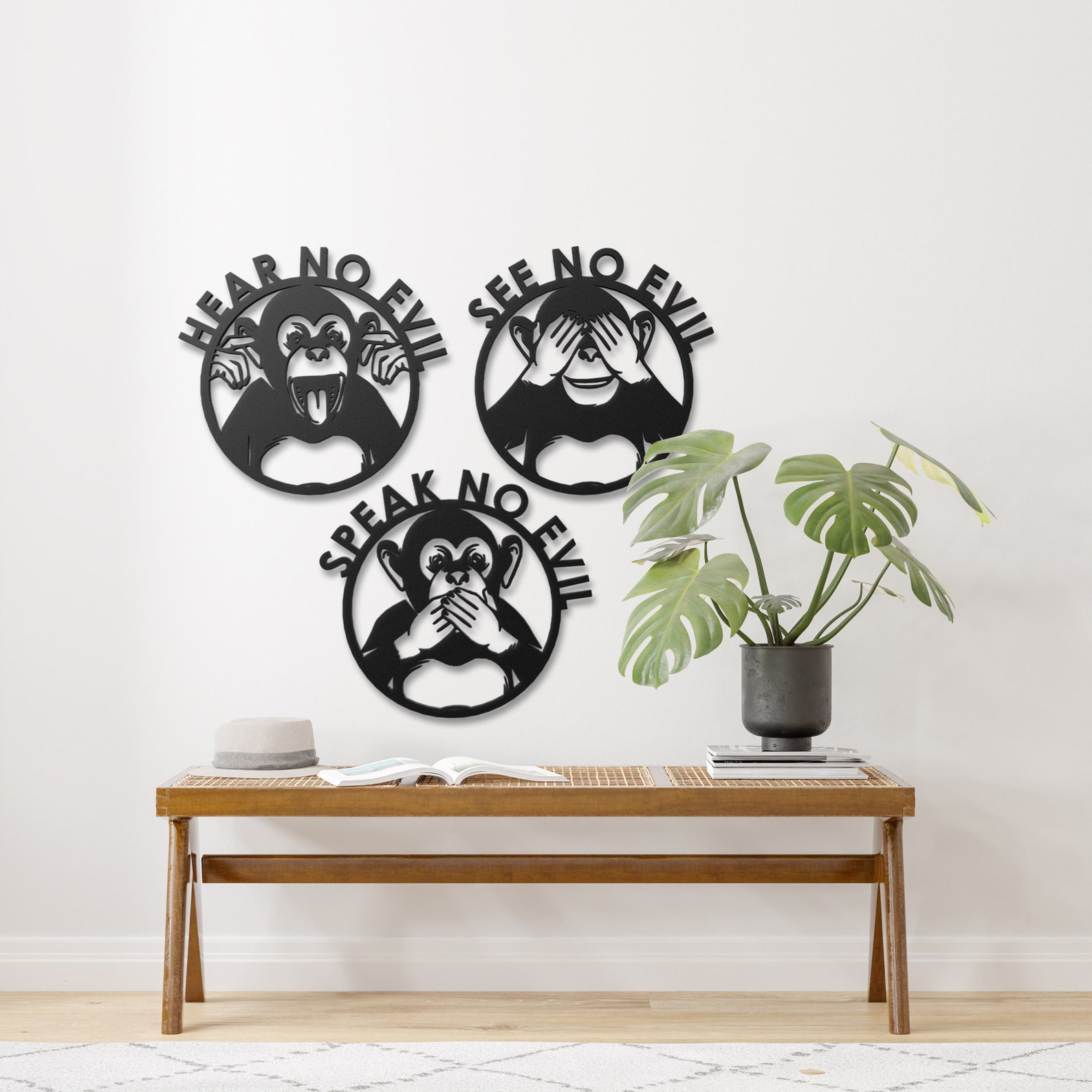 Three Wise Monkeys Metal Wall Art Three Monkeys Wall Decor Etsy