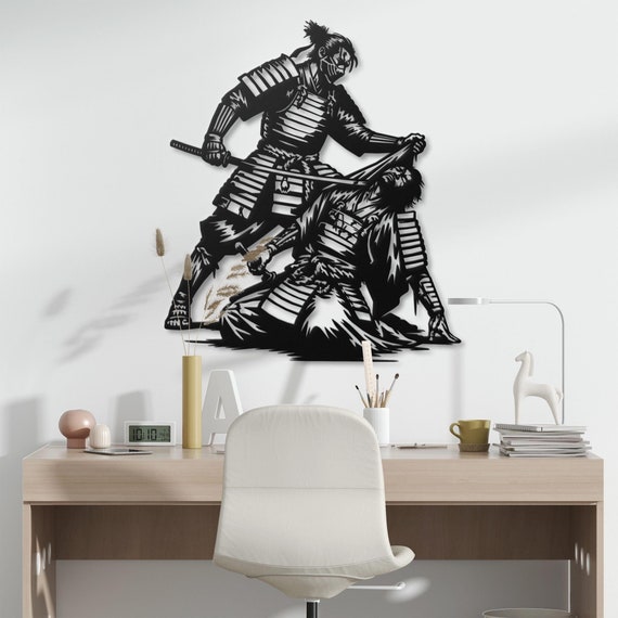 Samurai Battle Metal Wall Art Warrior Encounter Decor  Aesthetic Samurai Wall Decor Elegant Living Room Artwork