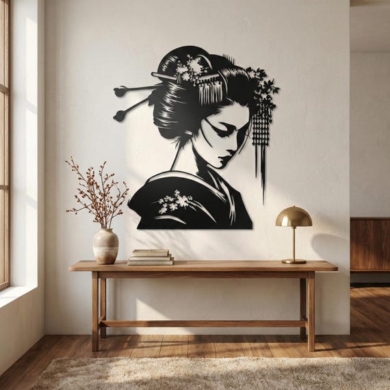 Geisha Metal Wall Art, Japanese Woman Decor