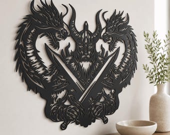 Metal Viking Dragon Wall Art: Norse Mythology Decor ,