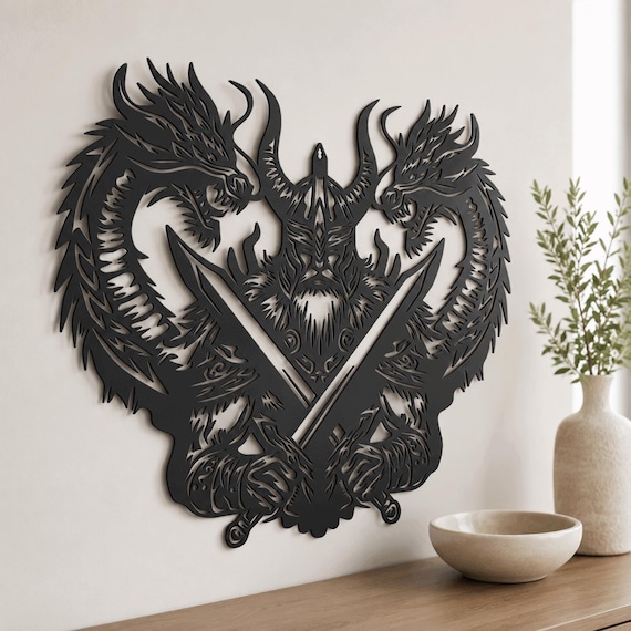Metal Viking Dragon Wall Art: Norse Mythology Decor ,
