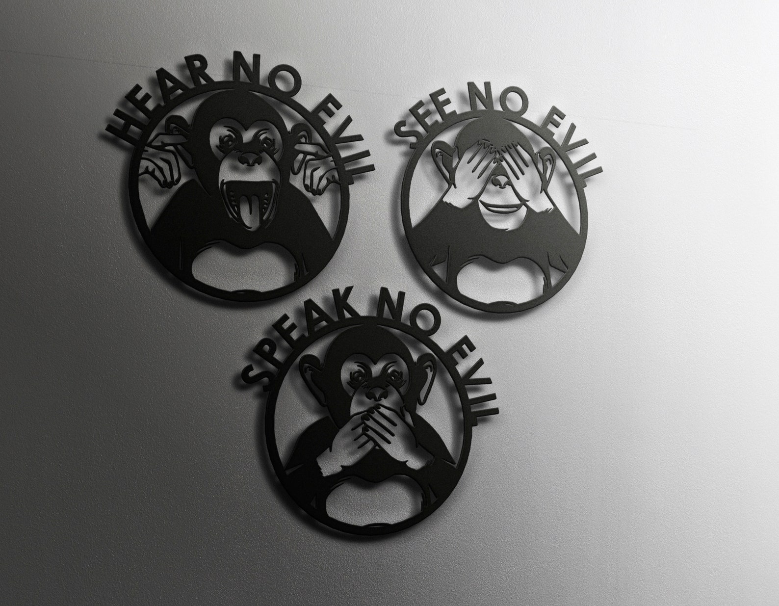Three Wise Monkeys Metal Wall Art Three Monkeys Wall Decor Etsy