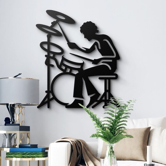 Modern Metal Wall Art Drummer - Unique Musician Decor, Metal Drum Player Silhouette, Perfect for Music Room, Studio, or Gift