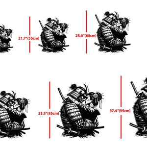 May include: Black and white illustration of a samurai warrior and a woman embracing. The image is available in various sizes, ranging from 17.7 inches to 37.4 inches.