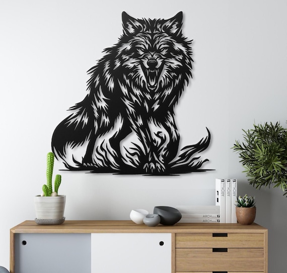 Fierce Coyote Metal Wall Art: Cabin, Den, Man Cave Decor